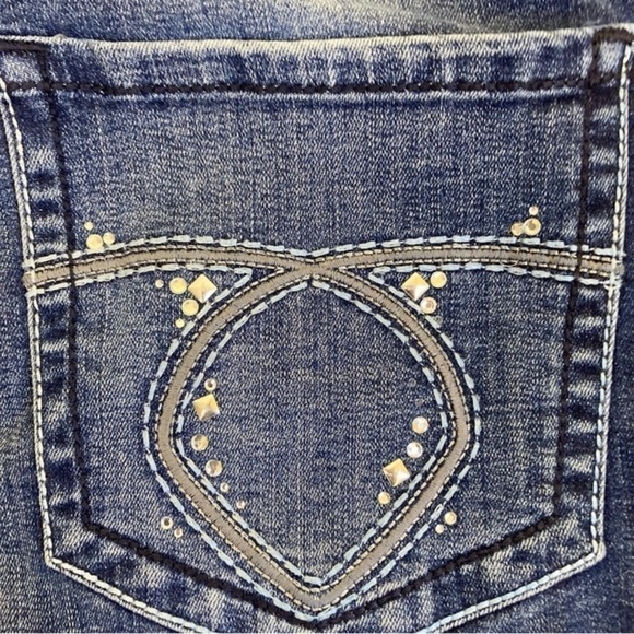 Lee Midrise Fit Bootcut Jeans Dark Wash Bling Pockets Rhinestones Cowgirl Y2K - Picture 10 of 14